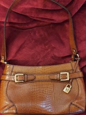 Vintage Etienne Aigner Croc-Embossed Brown Leather Shoulder Bag